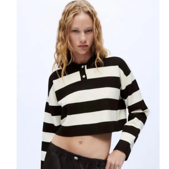Zara STRIPED CROP KNIT SWEATER - Picture 4 of 4